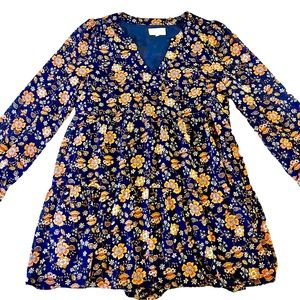 Melloday Floral Tiered Babydoll Pheasant Tunic size medium